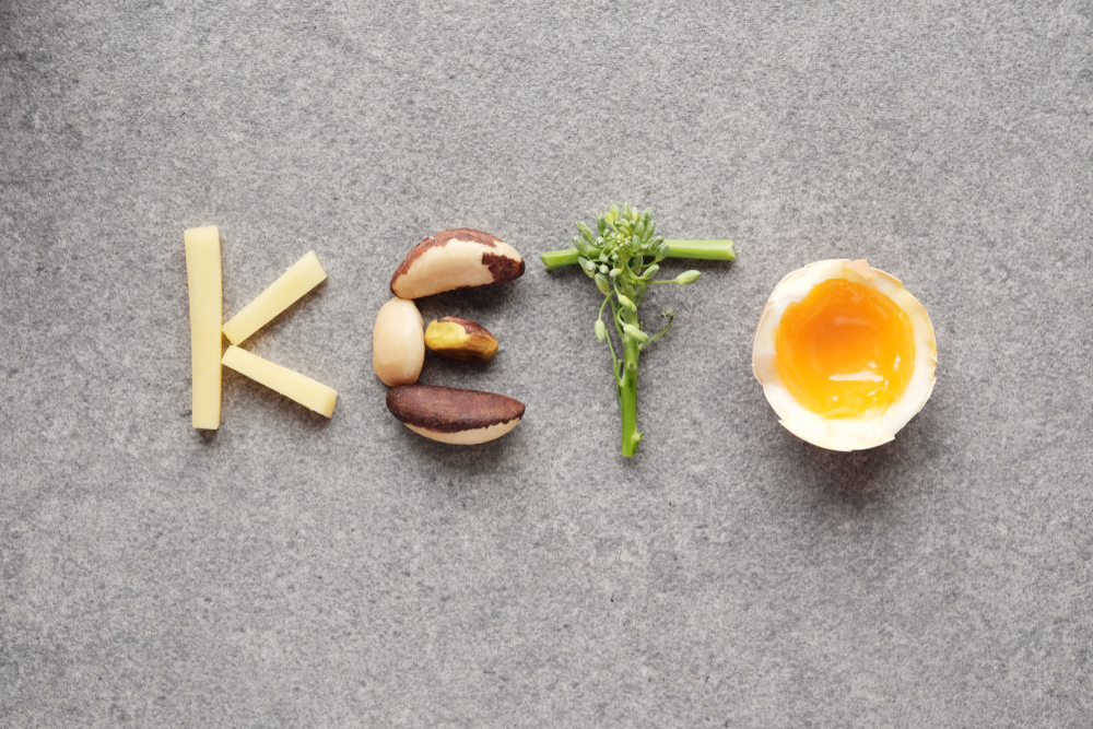 the word keto spelled out with keto diet foods