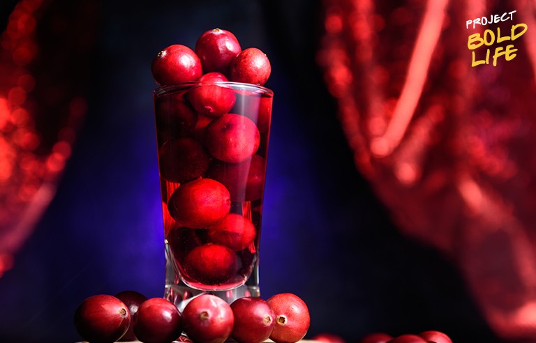 A glass of cranberries, which is not how you eat them
