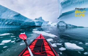 A kayaker braving Antarctic waters