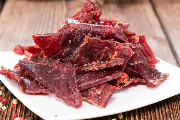 plate of vegan jerky served as snack
