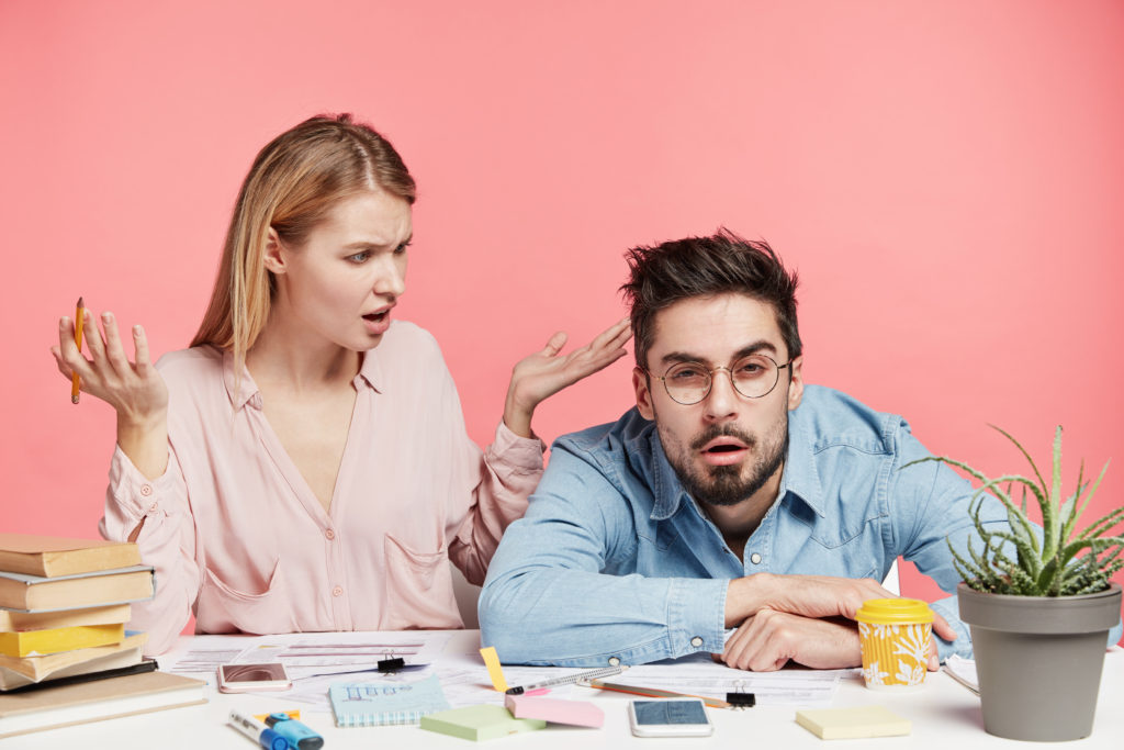 demanding girl looking at exhausted guy - setting healthy boundaries with emotional vampires