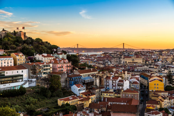 aerial view of lisbon – the city of light – at sunset