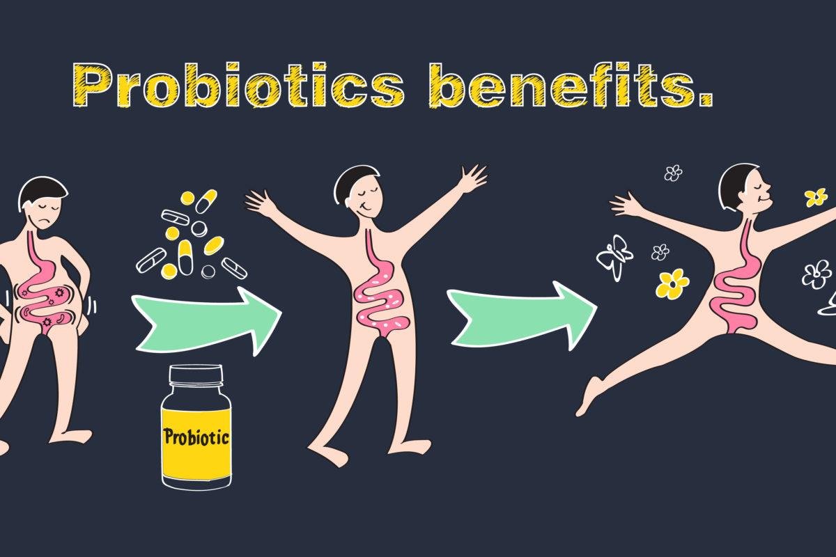 graphic cartoon featuring health benefits of probiotics
