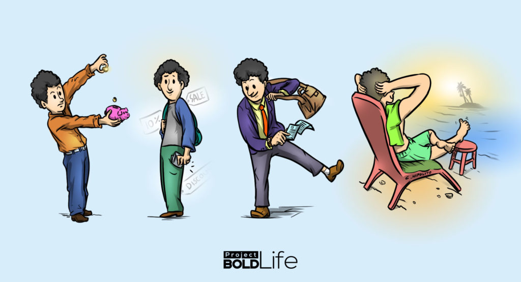 A cartoon of a dude becoming financially independent