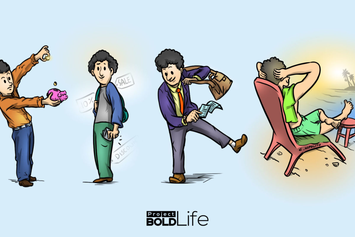 A cartoon of a dude becoming financially independent