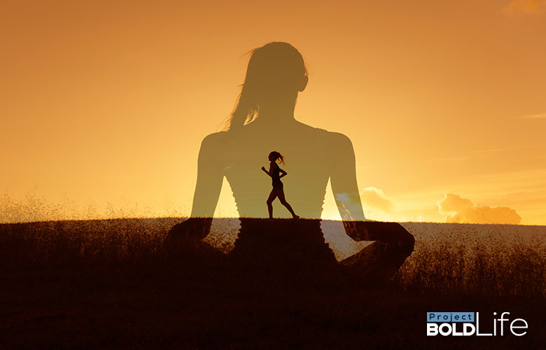 Someone running and meditating