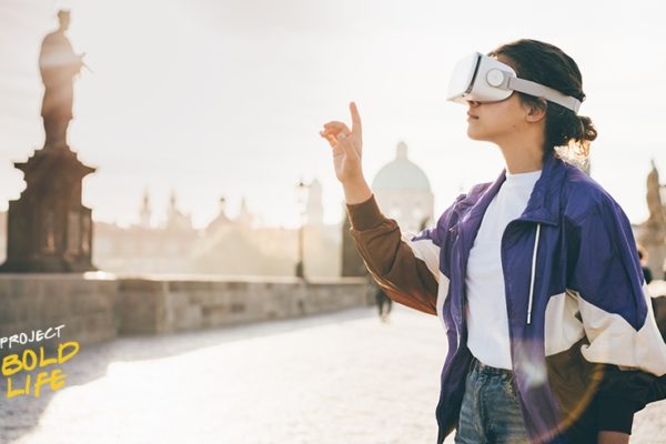Someone checking out a virtual art experience