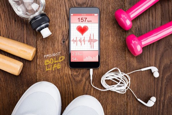 Workout equipment surrounding some fitness app