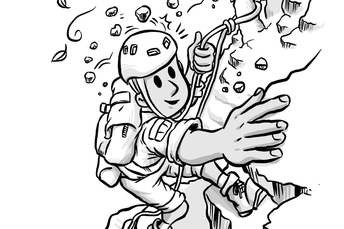 Boldy climbing a mountain well prepared