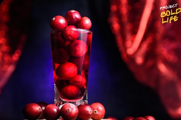 A glass of cranberries, which is not how you eat them