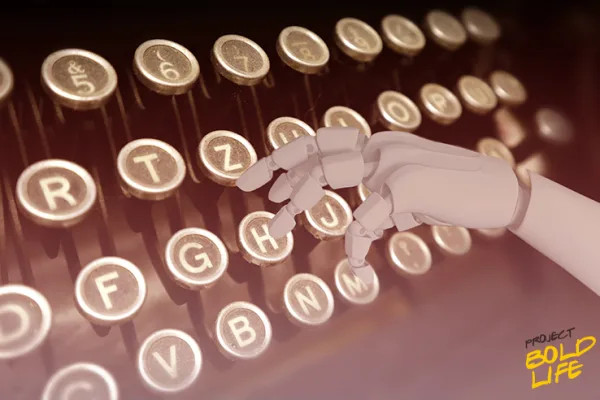 A robot showing ChatGPT writing ability